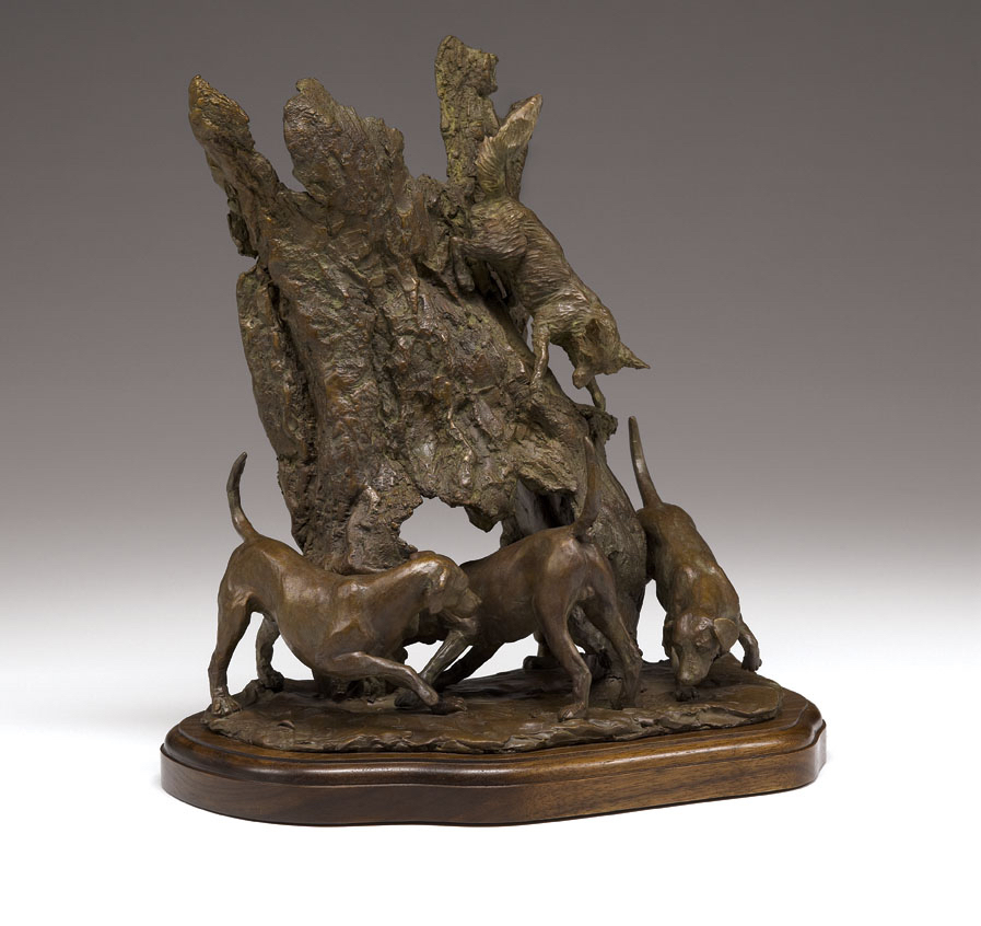Bronze sculpture of Fox and Hounds